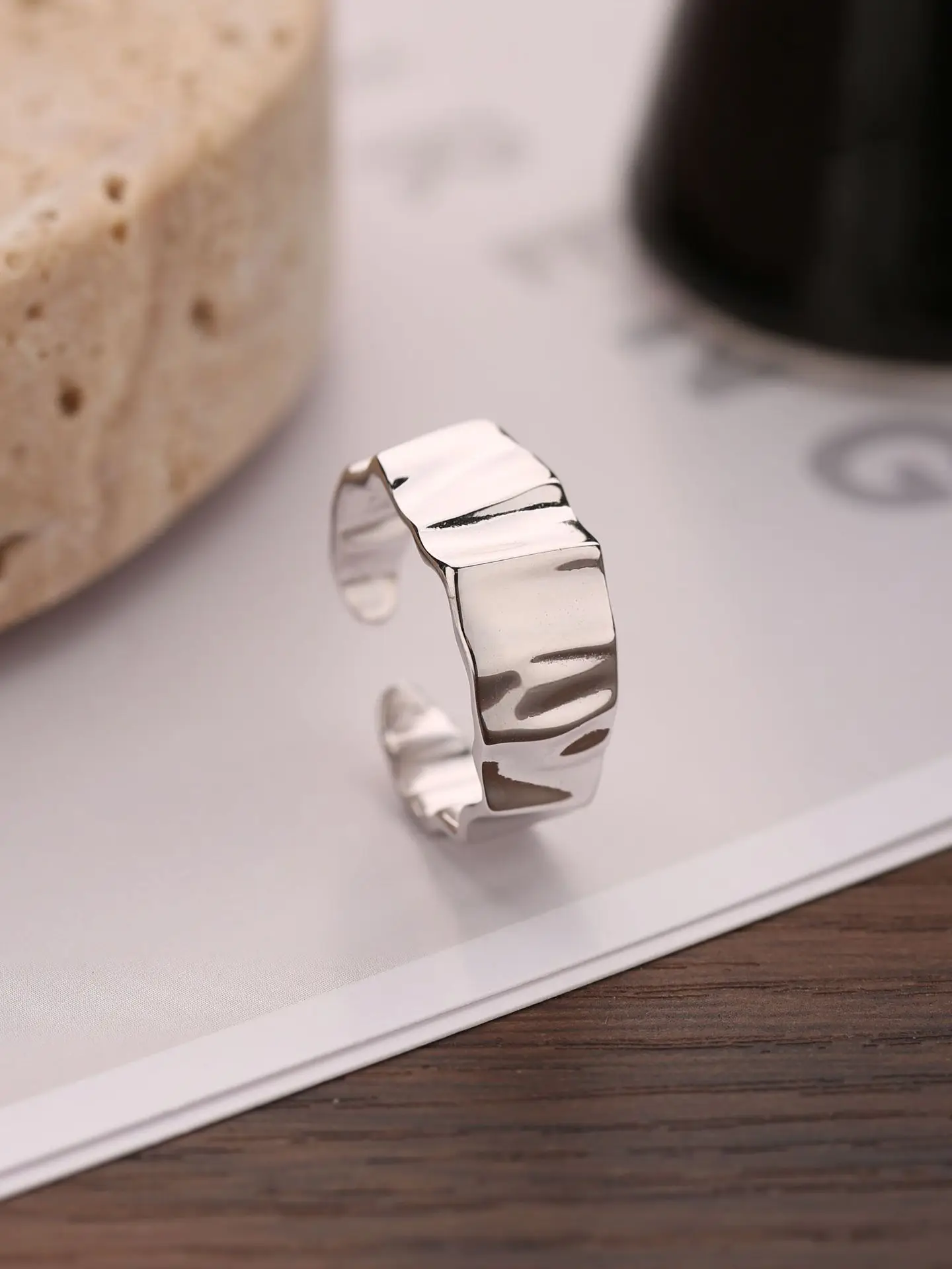 2023 Japan and South Korea Hot Selling 100% S925 Sterling Silver Irregular Texture Retro Cool Style Small Design Sense Open Ring