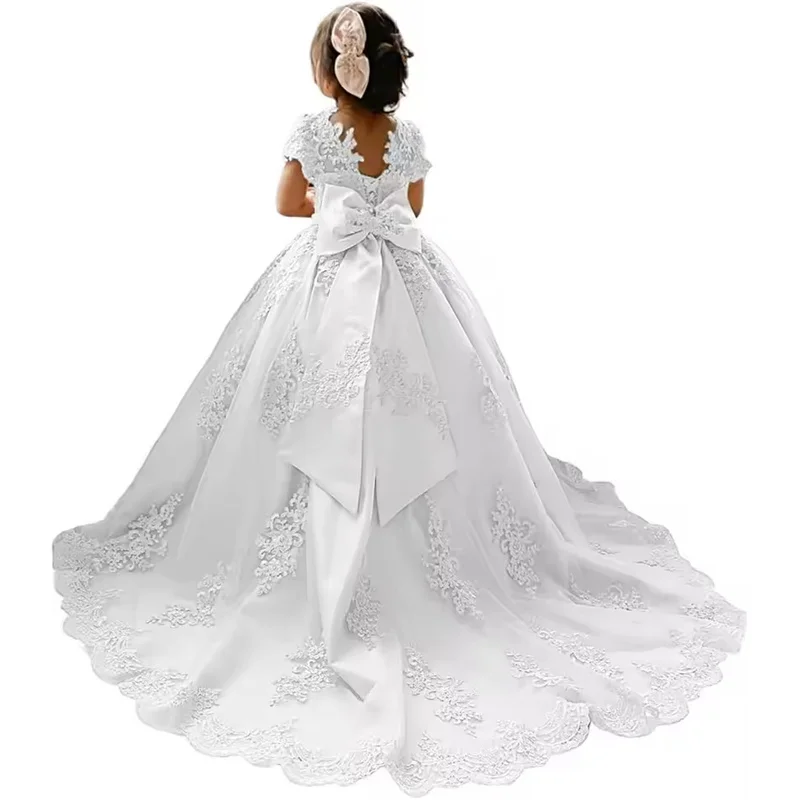 فستان فتاة الزهور مزين بالدانتيل من التول للأطفال الصغار فستان التواصل الأول لحفلات الزفاف وأعياد الميلاد #6