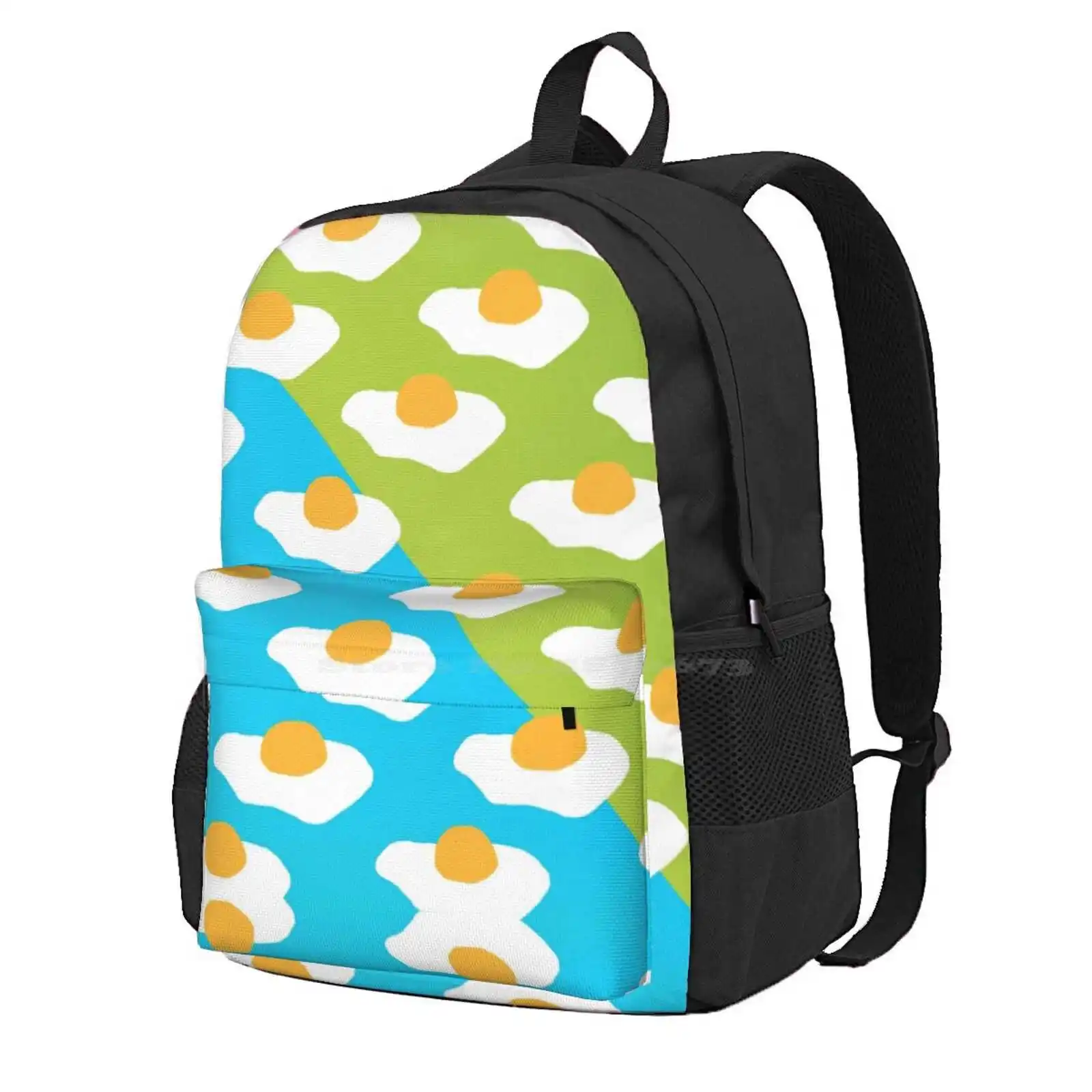 

Eggsellent (Blue + Green) Hot Sale Schoolbag Backpack Fashion Bags Eggsellent Excellent Blue Green Breakfast Food Pattern Sunny