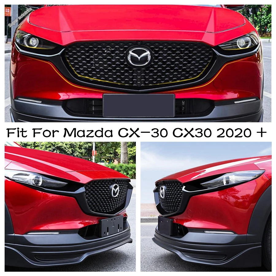 

Front Bumper Decoration Cover Center Grille Grill Trim Moulding Strips 2PCS Fit For Mazda CX-30 2020 - 2025 Black Exterior Parts