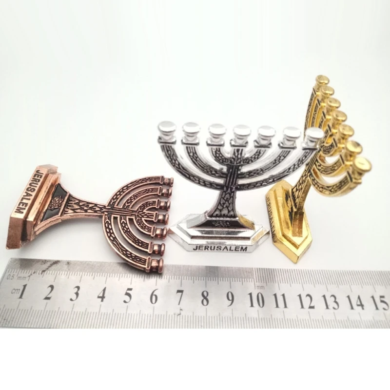 12 Tribes of Israel Menorah Jewish 7 Branch Candle Holder Jerusalem Temple Candlestick Religious Candelabra for Church