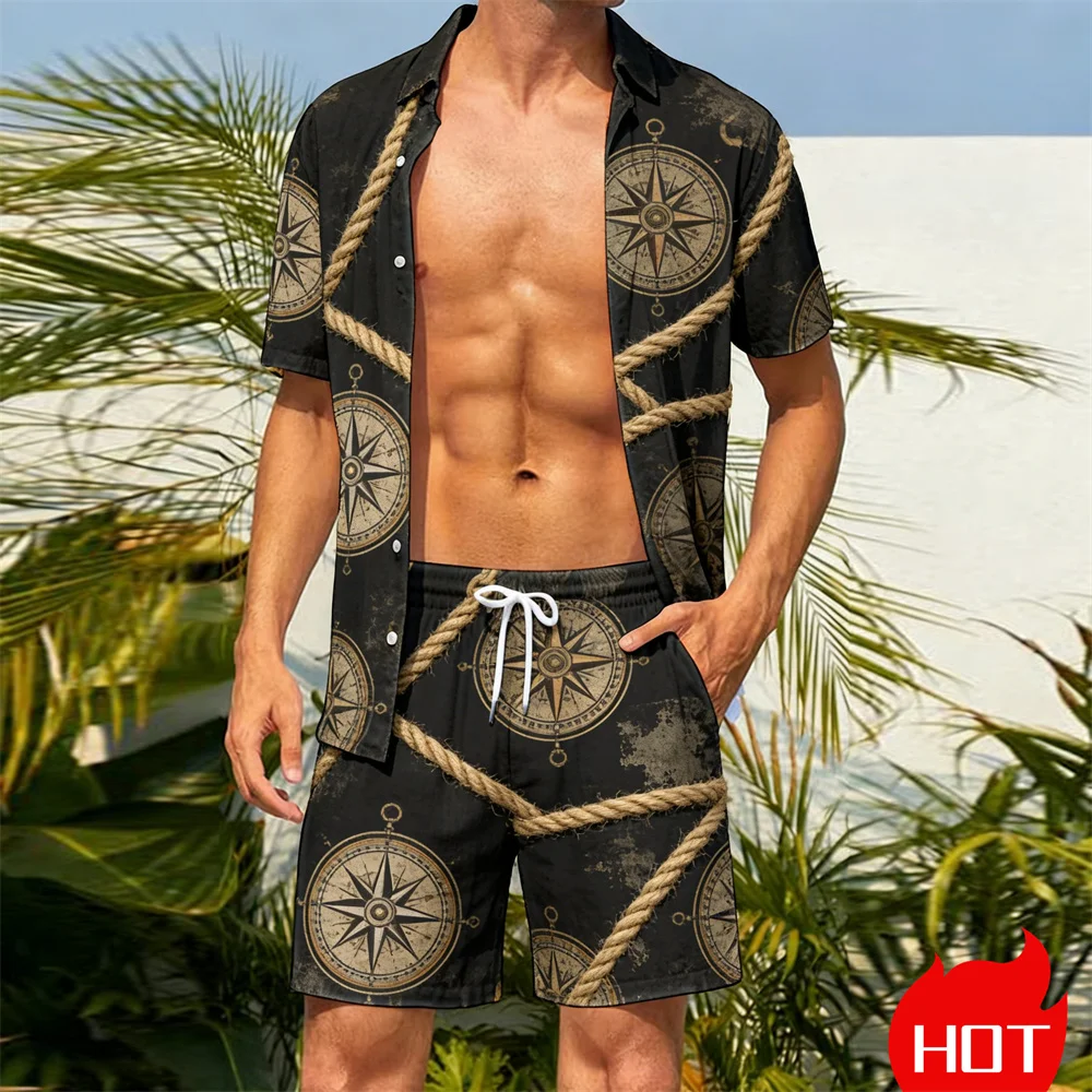 Summer Hawaiian Shirts Suit Men Plant Pattern Tops Clothing Fashion Casual Oversized Bamboo Print Lapel Blouses Camisa Masculino