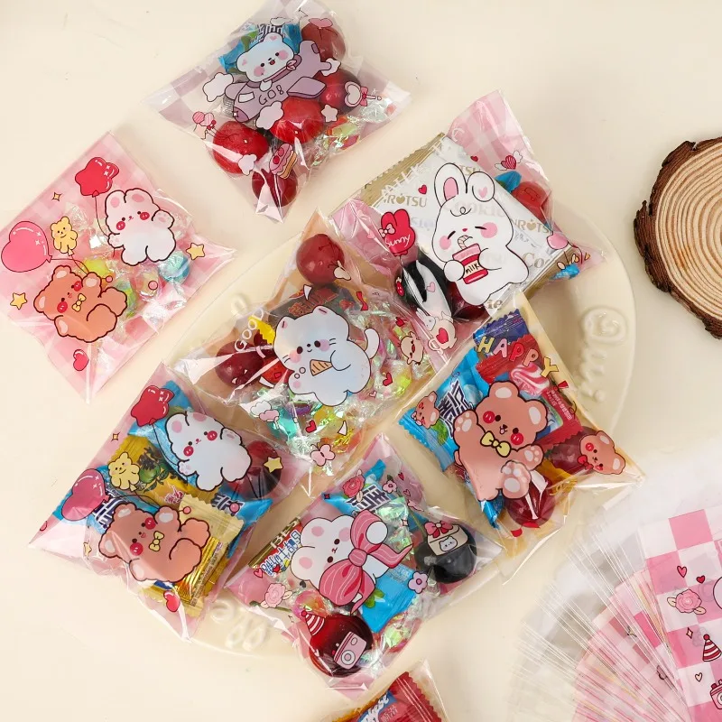 Cartoon Self-sealing Candy Cookie Bag Easter Cellophane Treat Bags Cute Clear Little Bear And Bunny Pattern Opp Bag Party Favors