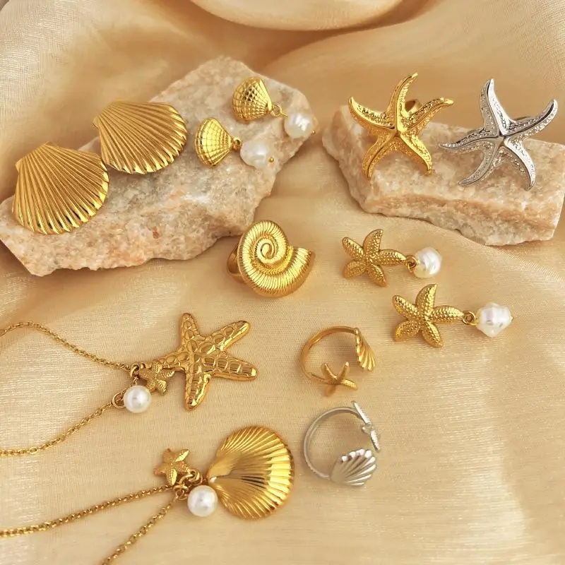 الصيف المرأة نجم البحر محارة قلادة من الصدف موضة الفولاذ المقاوم للصدأ الذهب/الفضة اللون كراب السلاحف المختنق الشاطئ مجوهرات هدايا