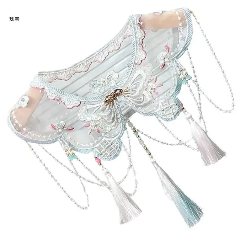 X5QE Embroidered Butterfly Shoulder Capelet Chinese Beads Tassels False Collar Shawl