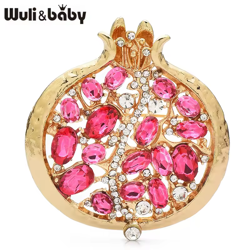 Wuli&baby Red Crystal Pomegranate Plant Brooch Pins For Women Summer Jewelry Gift Bag Suit Accessory - Image 4