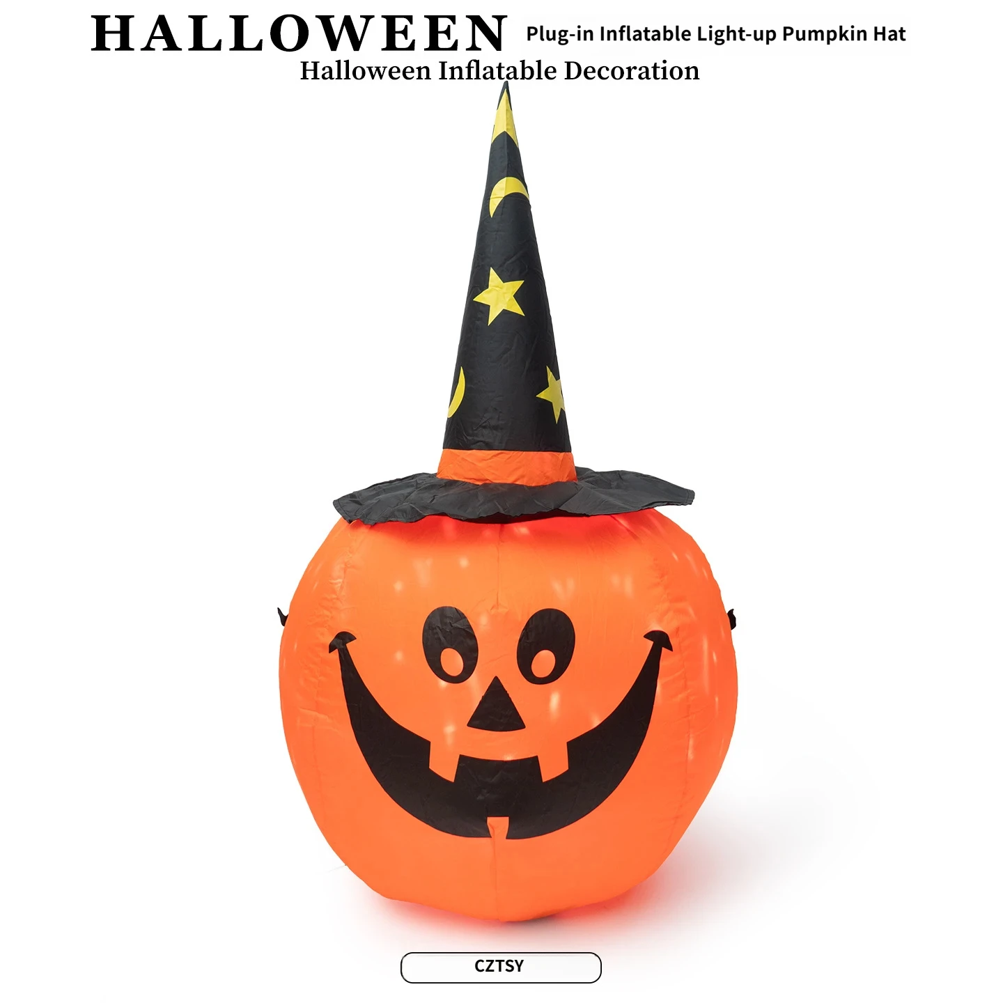 120CM Halloween Inflatable Pumpkin Witch Hat Decoration with Built-in LED Lights Plug-in Yard/Garden Outdoor Holiday Decor