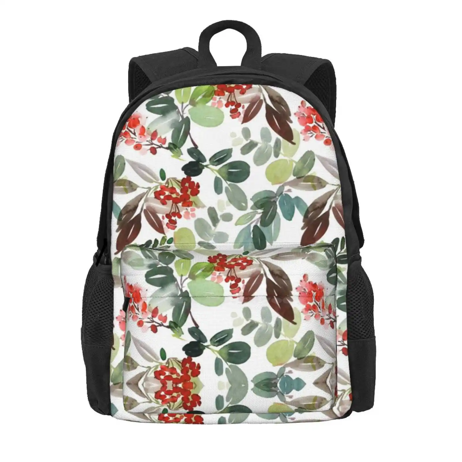 Aguarela Rowan Berries Mochila para Escola Estudantil, Laptop Travel Bag, Botânica Árvore, Natureza Folha de Outono, Padrão sem emenda, temporada, temporada