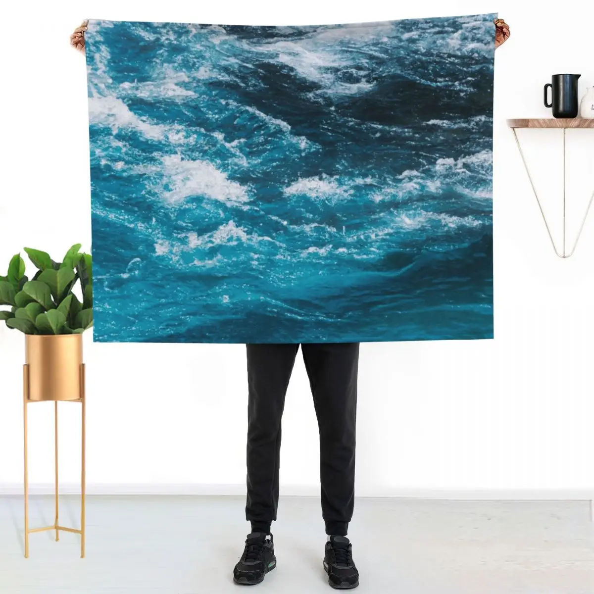 

Turquoise Blue Ocean Waves Throw Blanket Warm Comfortable Blanket Gift for Parents Friends