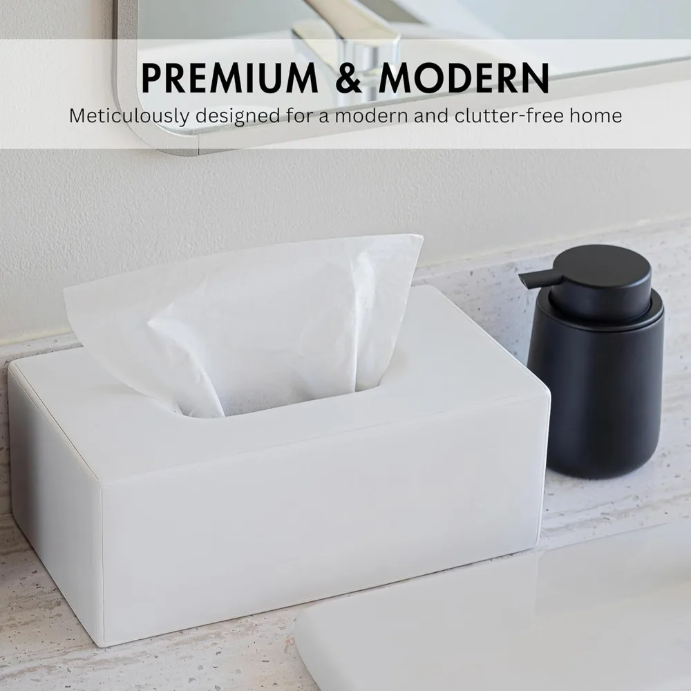 غطاء علبة مناديل بيضاء غير لامعة، موزع مستطيل للحمام والمطبخ والمكتب والفندق ومكتب السيارة