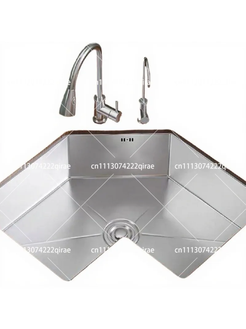 Kitchen corner special-shaped sink L-shaped corner sink large single tank 304 stainless steel custom-made dishwashing basin
