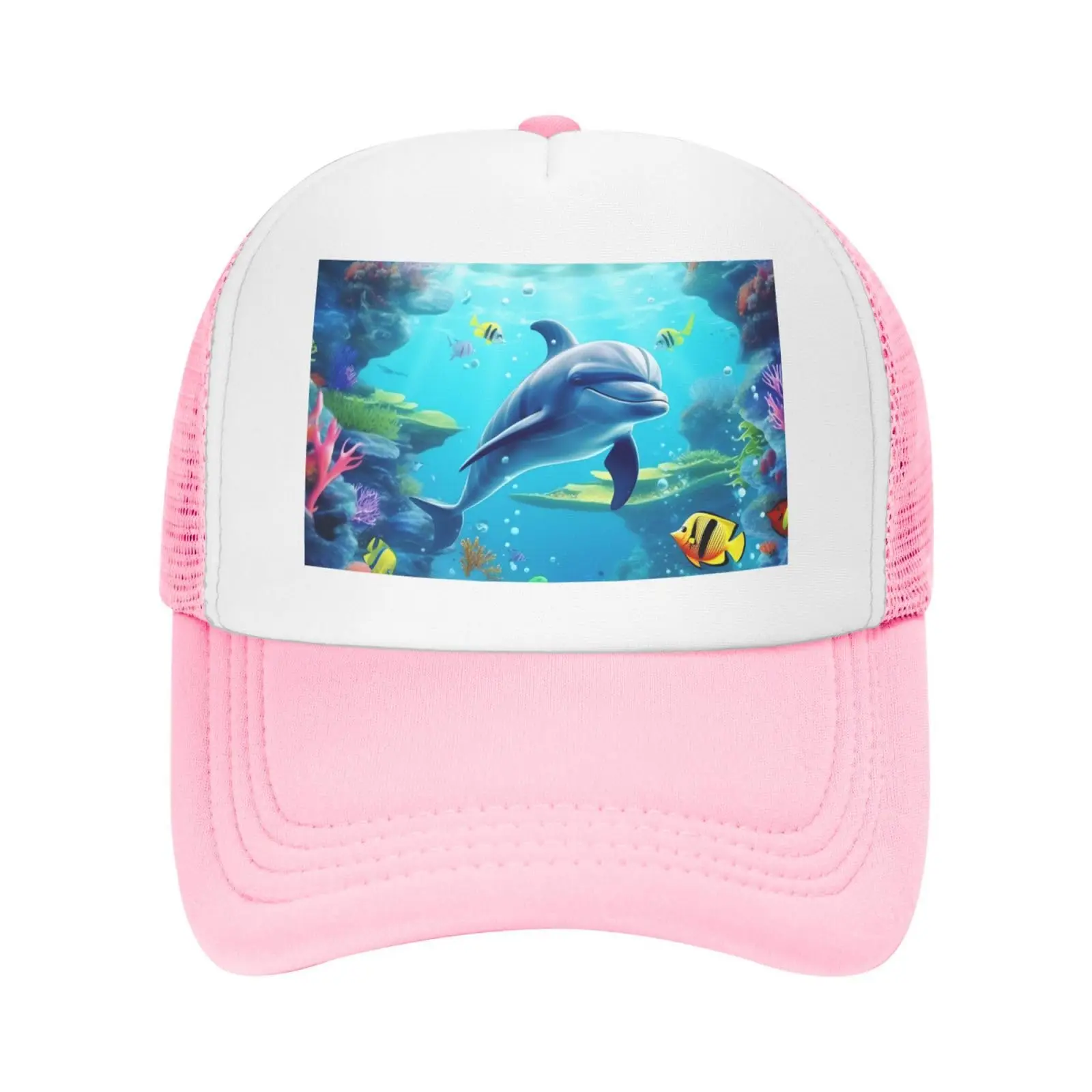 Boné de beisebol para homens e mulheres, chapéu snapback ajustável, golfinho subaquático oceano peixe impressão malha