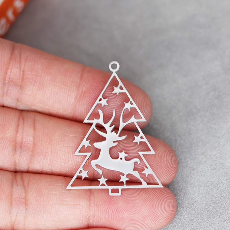 

3pcs DIY Craft Tassels Earrings Necklace Women Girl Christmas Tree Deer Star Charms for Jewelry Making Stainless Steel Pendant