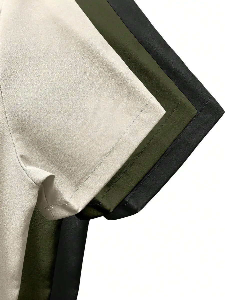 Manfinity Homme Men Simple Front Button Closure Pocket Short Sleeve Top, Casual Everyday Wear Shirts Pack