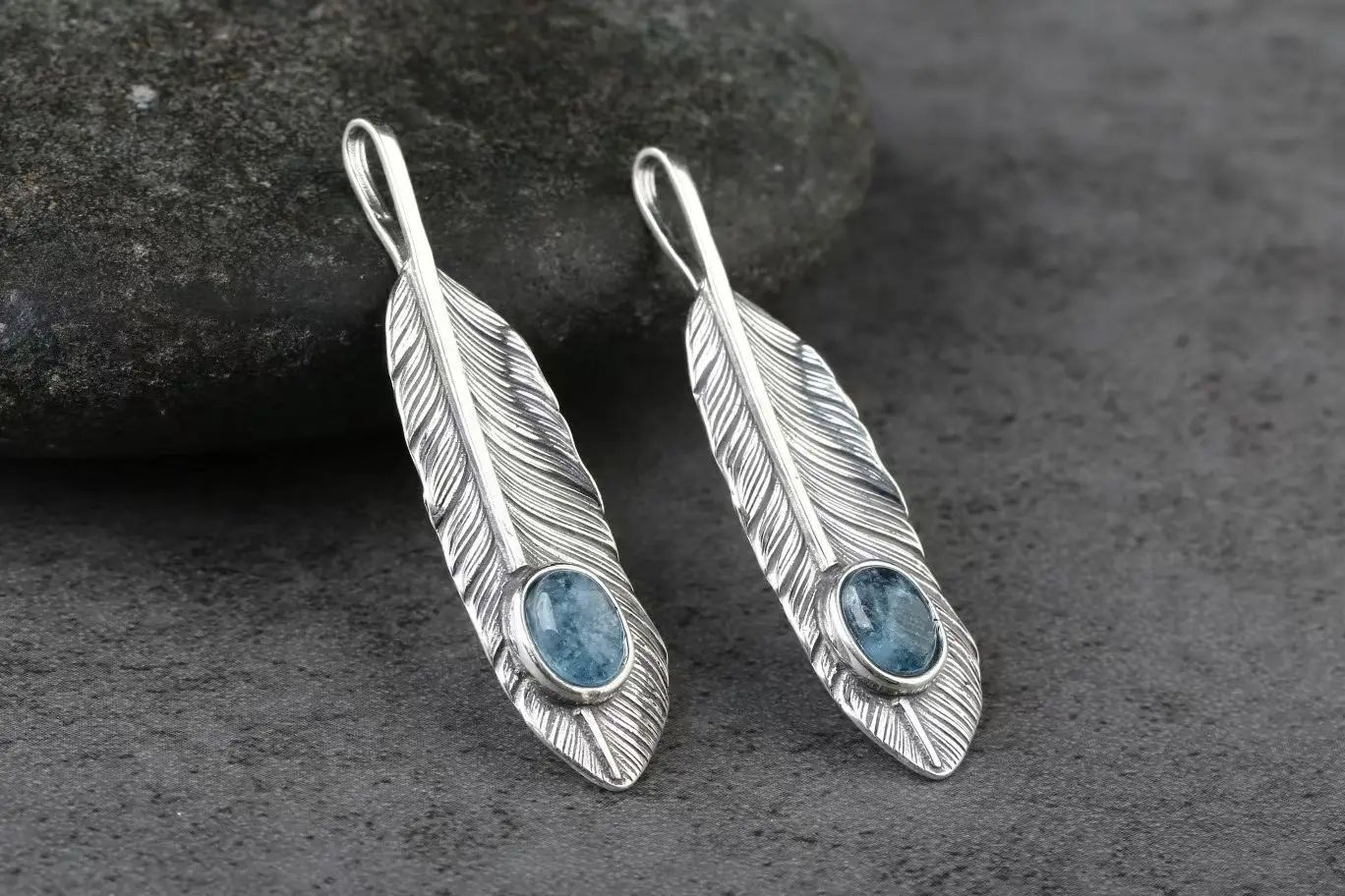 

Certificate 925 Sterling Silver Inlay Natural Aquamarine Feather Pendant for Women Men Vintage Unisex Fine Necklace Jewelry Gift