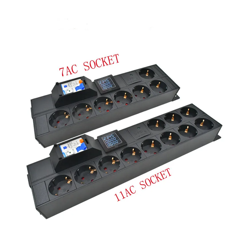 PDU power board network cabinet rack EU dual row socket 5-19AC with short-circuit switch ammeter lightning protection