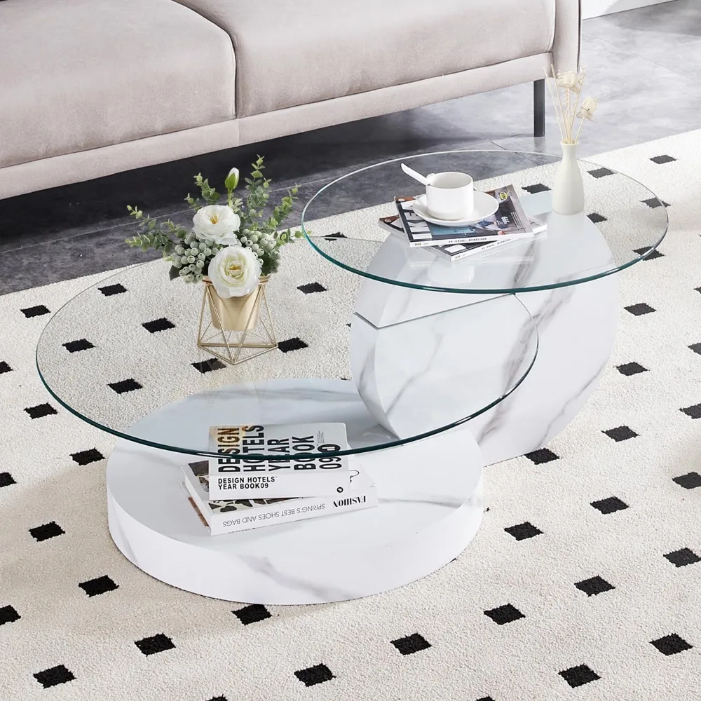 Glass Coffee Tables for Living Room Round Coffee Tables Modern Double Layer Round Table Circle Coffee Table for Small Space Home