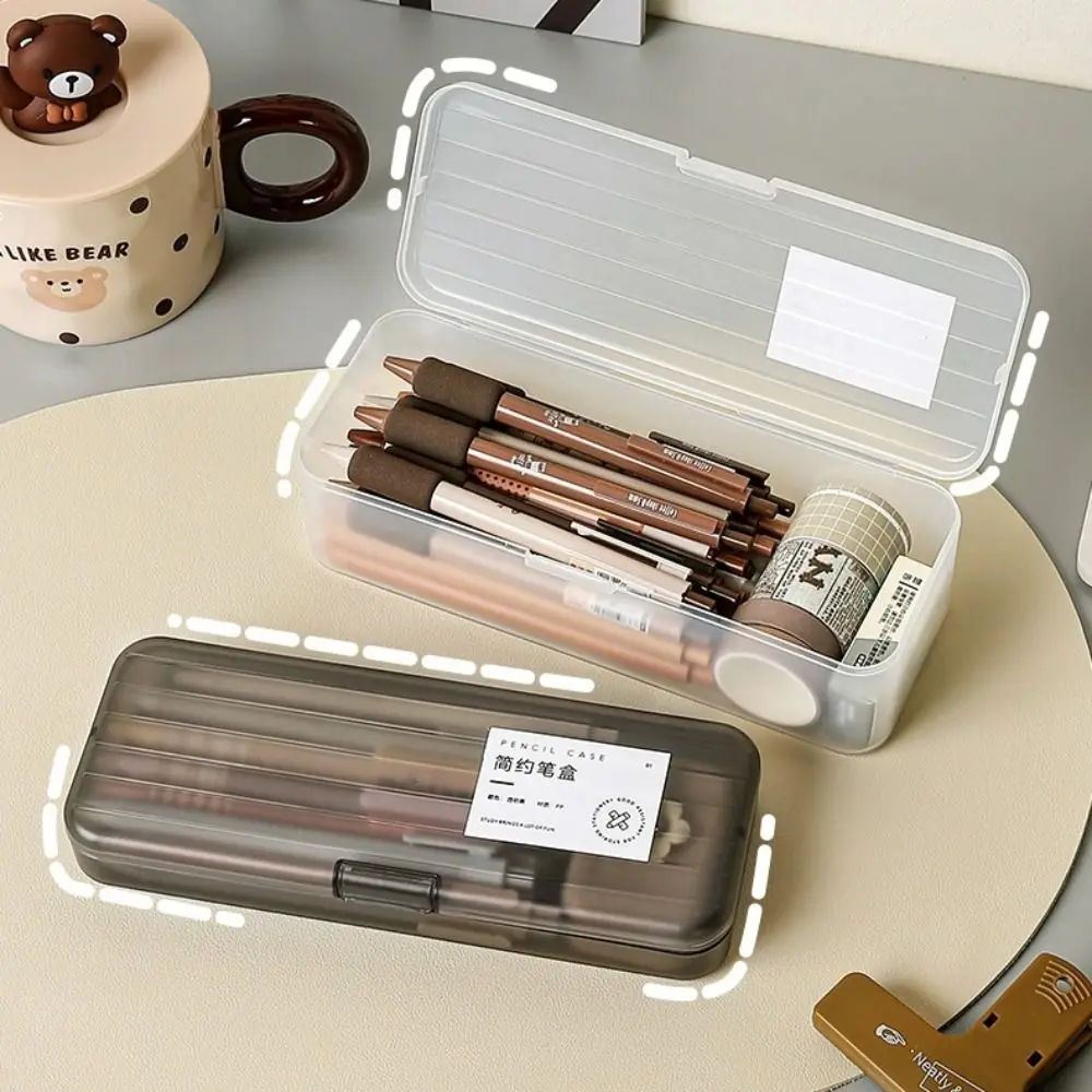 Simple Large Capacity Storage Box Transparent Multi-function Stationery Box Plastic Pen Box School Office - Image 3