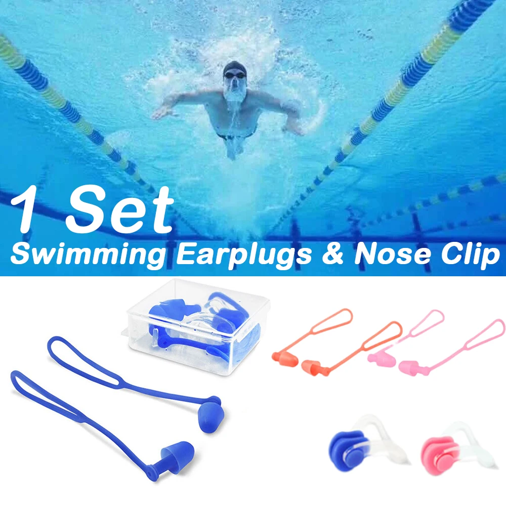 

3Pcs Silicone Nose Clip Ear Plugs for Swimming Waterproof Anti-choking Diving Suit Earplugs with Cord Swimming Accessories