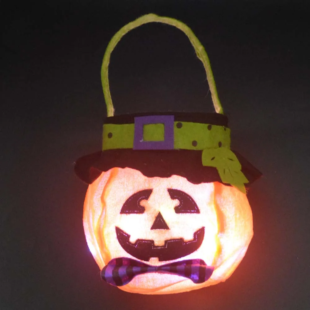 1 stücke Junge Mädchen Kinder leuchten LED leuchten Party Taschen Süßes oder Saures Fledermaus Vampir Hexe Kürbis Süßigkeiten Goody Bucket Halloween Festival – Detail 10