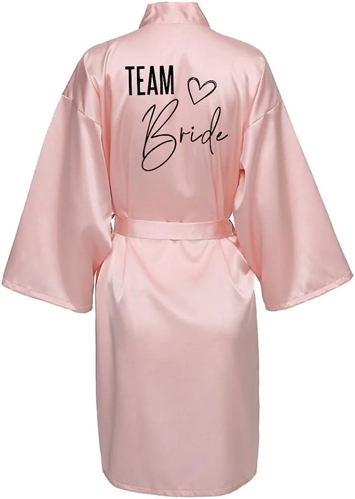 Bride Bridesmaid Wedding Robe Kimono Bathrobe Gown Nightgown Casual Satin Short Women Sexy Nightwear Sleepwear M021