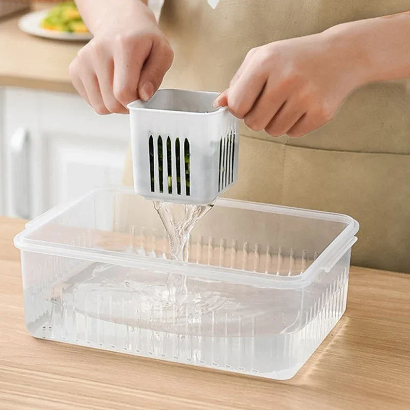 4/6 Grid Food Vegetable Fruit Storage Box Refrigerator Plastic Container Kitchen Preservation Jar Fridge Organizer Basket