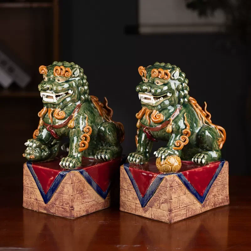 Decoration of Chinese statue, All Things Go Well Ceramic Lion Figurine Beijing Lion Statue Ceramic Figure-Shiwan Kiln porcelain