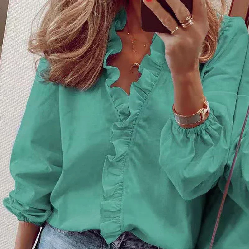 New Loose Autumn Chiffon Ruffles Women Shirt Floral Long Sleeve Women\'s Blouses Loose Tops Female White Clothing Blusas 18246