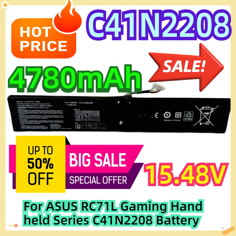 

For ASUS RC71L Gaming Handheld Series 15.48V 74Wh 4780mAh C41N2208 Battery