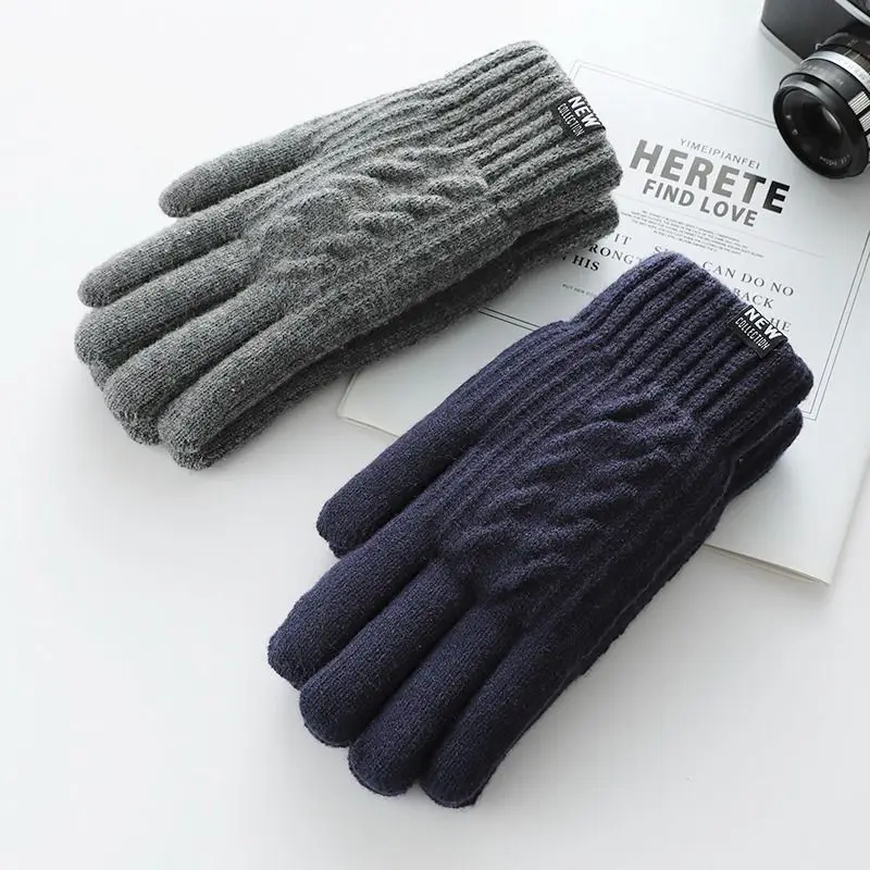 Neue warme Vollfinger-Handschuhe für Herren, Winter-Touchscreen, plus Fleece-Handschuhe, dick gestrickte Fahrradhandschuhe für Herren