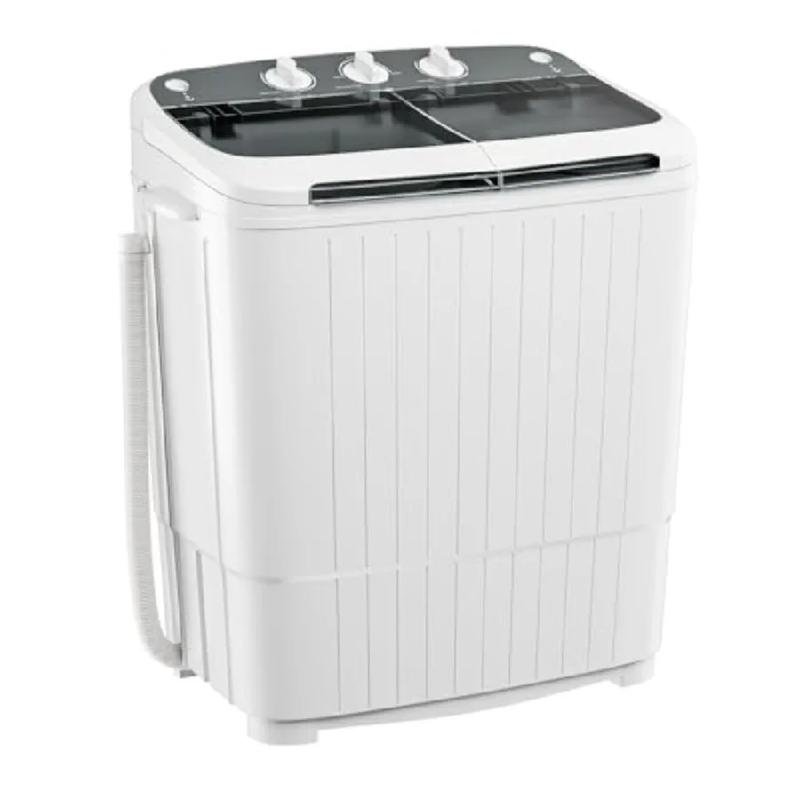 Compact Portable Washing Machine with 16 lbs Capacity and Spin Dryer Combo Featuring Builtin Gravity Drain Drain Pump and Timer