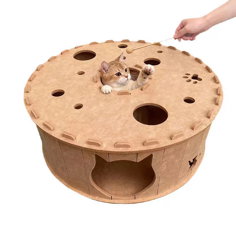 Cueva donut de fieltro para gatos: túnel lavable y duradero