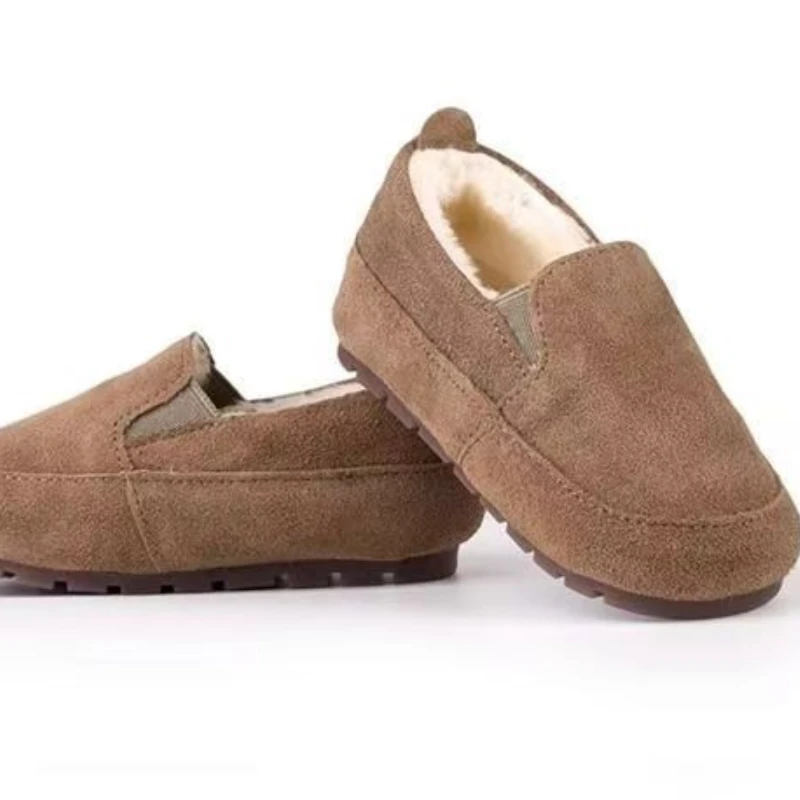 Children Suede keep warm Shoes British Style Soft Non-slip Kids Casual Shoes Genuine Leather Boy Shoes Toddler Girls Flats