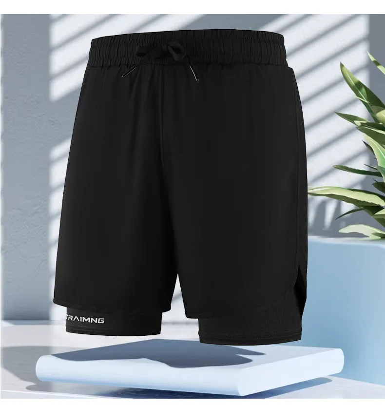 Unisex 2-in-1 Quick Dry Sports Shorts Elastic Drawstring Built-in Liner Running Gym Workout Athletic Shorts Multiple Colors