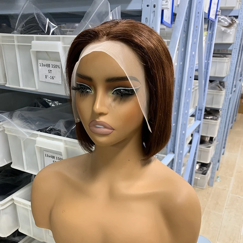 6 Zoll Double Drawn Bob Glatte Echthaarperücke 13x4 Lace Frontal Glueless Perücke Farbe 99J Remy Haarperücken für Frauen – Detail 3