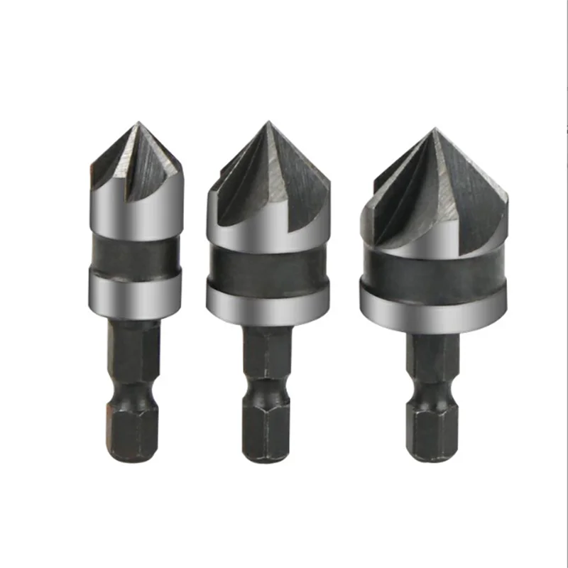 90 Degree 3PC Five Edge Countersink Drill Bit  12/16/19mm  Metal Woodworking Titanium Hole Opener Chamfering Tool  Aluminum