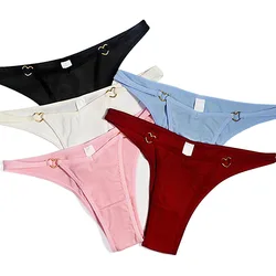 String respirant côtelé pour femme, sous-vêtement sexy, solide, cœur en métal, amissié, slip, culotte tanga, mode 2022