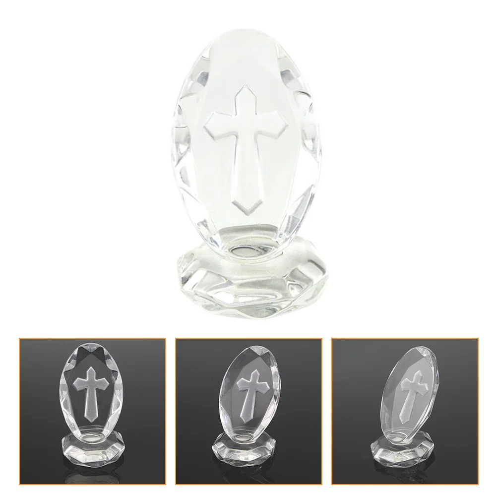 European Style Cross Crystal Decor Diamond Cut Handicraft White Figurine Church