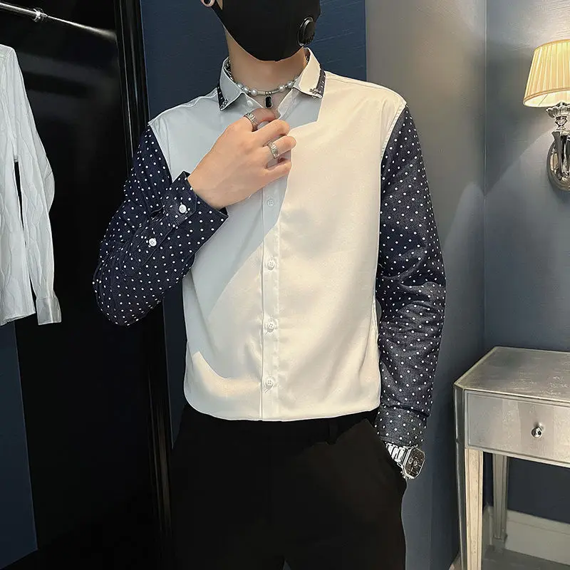 Spring Autumn Fashion Turn-down Collar Long Sleeve Men's Clothing Blouse Fake Two Pieces Single Breasted Slim All-match Shirts