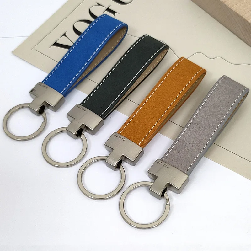 Personalisierter Logo-Wildleder-Auto-Schlüsselanhänger, blanko, lasergraviert, Auto-Leder-Schlüsselanhänger, personalisierte Rindslederketten