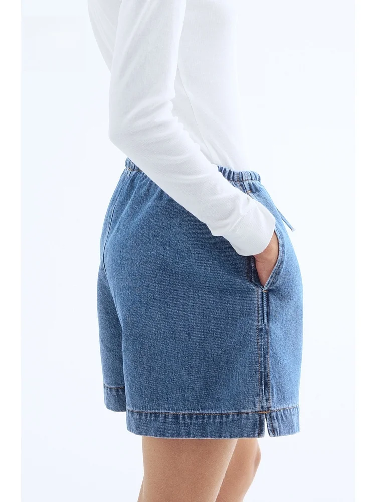 Loose Comfortable Dstring Soft Straight Leg Elastic Waist orts Women's Jeans Casual Sle l Waist Cotton 00%