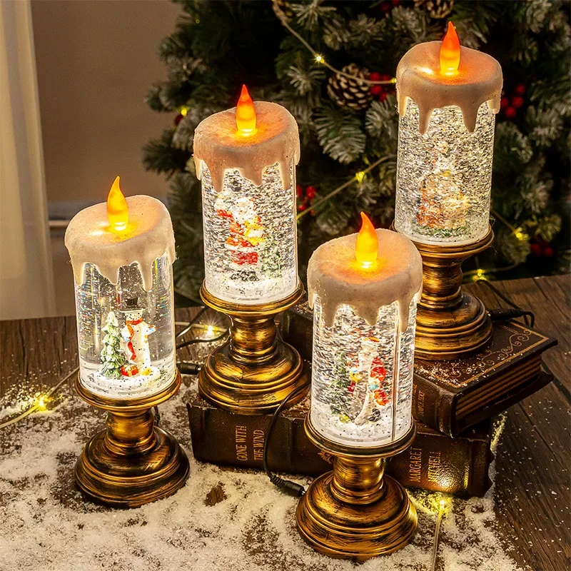 

2024 New Christmas Decorations with Water Candle Lights Christmas Crystal Lights Drifting Snow Lights