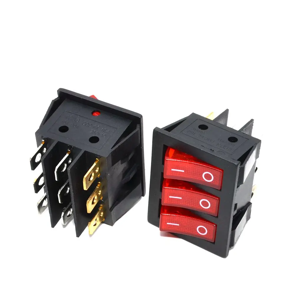 

10 шт./лот KCD3-303 красный свет 9 PIN три SPST вкл./выкл. кулисный переключатель переменного тока 250 В/15 А 125 В/20 А