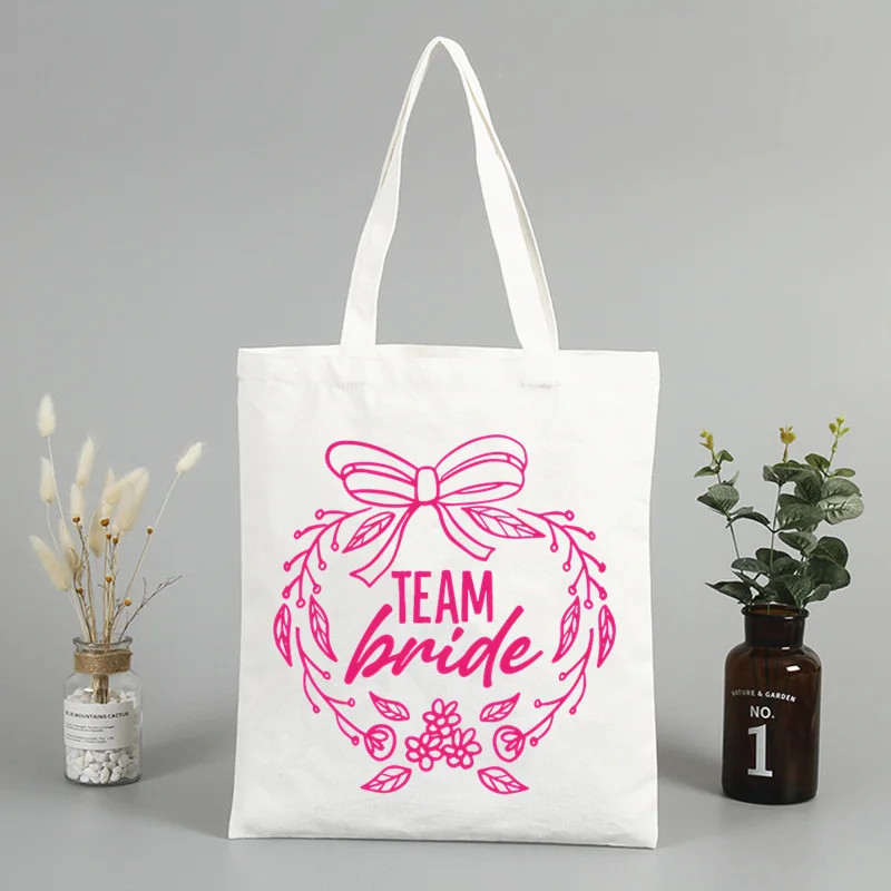 Team Bride Bag Party Print Tote Bag Canvas Handbag with Makeup with Makeup Bag Wedding Party Canvas Tote Shopping Bag