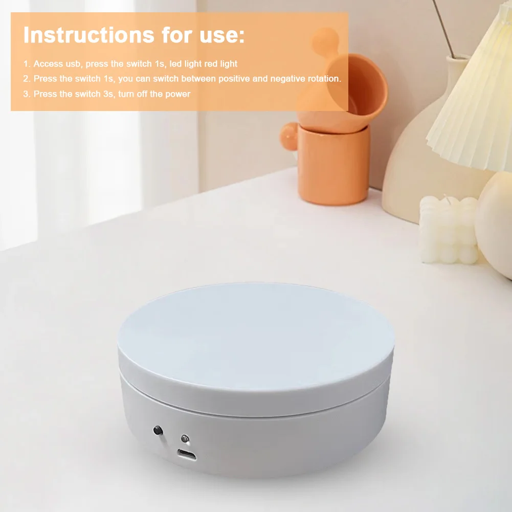 360 Degree Rotating Electric Turntable 12cm Automatic Revolving Platform USB Charging/Battery Operated for Live Video