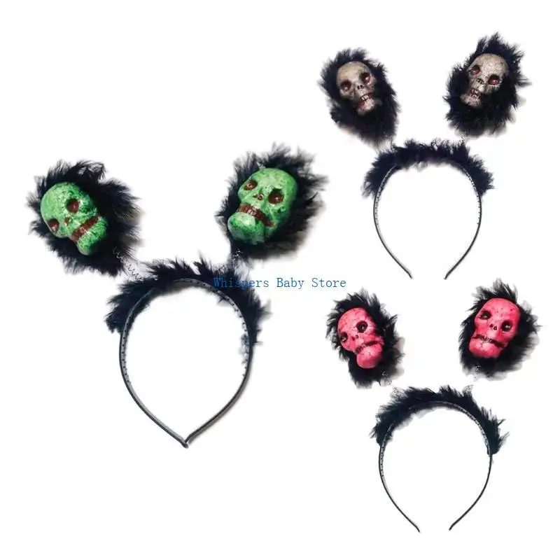 

U90E Halloween Costume Long Fur Skull Headband Horrible Carnival Party Supplies