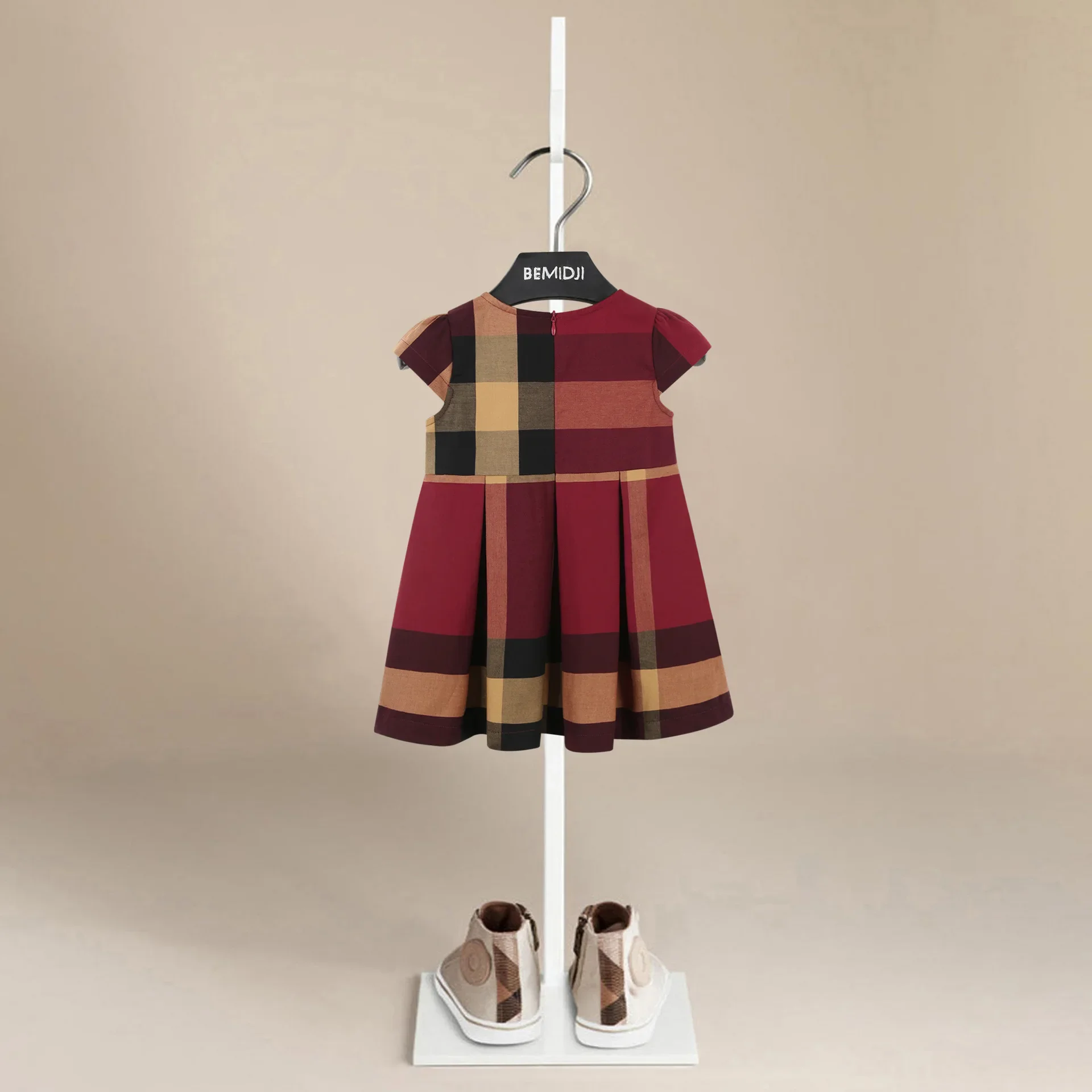 Baby Girl Red Tartan Plaid Dress Cap Sleeve Pleated A-Line Dress Toddler Girls Summer Casual Birthday Wedding Party Outfit