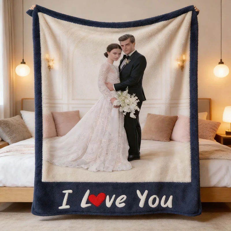Custom photo flannel blanket—a gift for friends; personalized custom-image throw blanket for Valentine's Day, birthdays, and ann