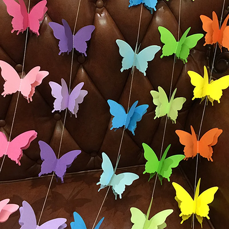 3D Paper Butterfly Garland Buntings Hanging Garland Banner 3 Layers Butterfly for Wedding Baby Shower Girl Birthday Party Decor