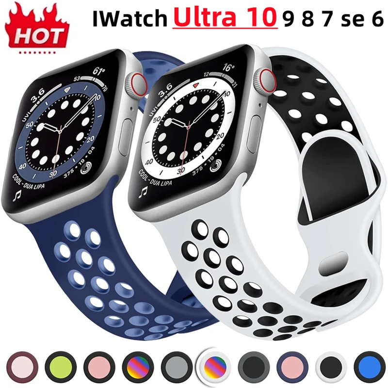 Original Sport Strap for Apple Watch Band 46mm 49mm 45mm 44mm 38 42mm Colored Particles Rubber Band IWatch Ultra 10 9 8 7 6 5 SE